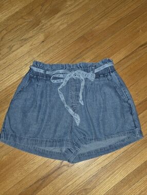 American Eagle Outfitters Light Blue Denim Paperbag Tie-Waist Shorts